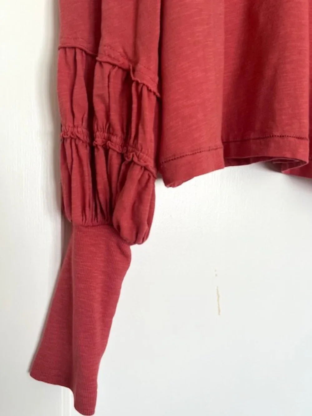 Anthropologie Pilcro Crew-Neck Ruched & Smocked-Sleeve Top | Size Small - Picture 5 of 8